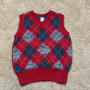Old Navy Boys Red & Gray Argyle Knit Vest 3T